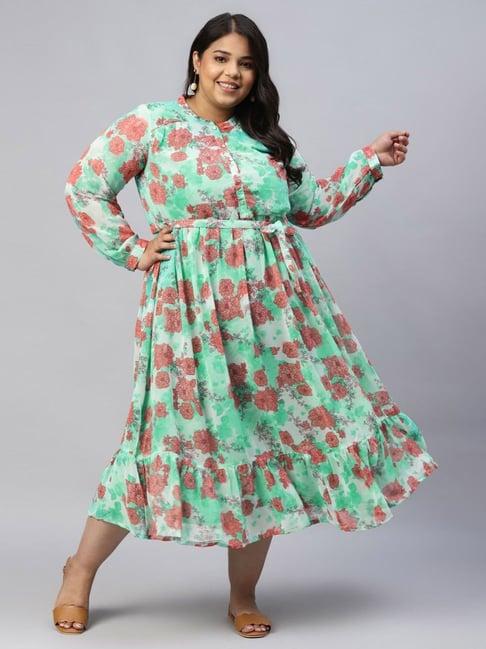 aurelia green floral print a-line dress