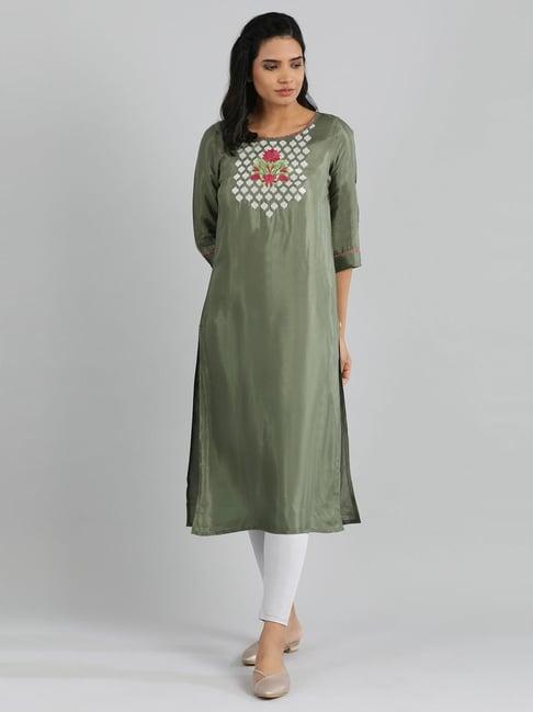 aurelia olive green straight kurta