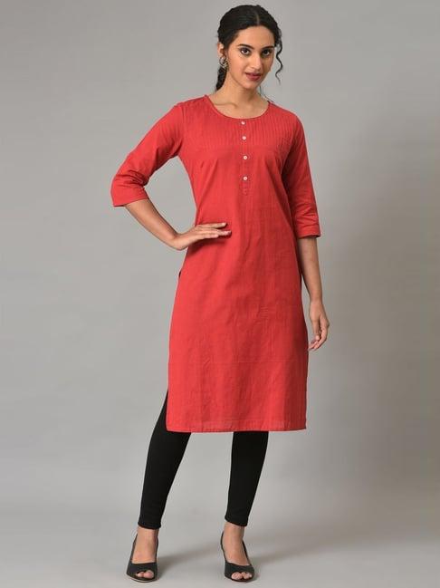 aurelia women red solid cotton blend kurta