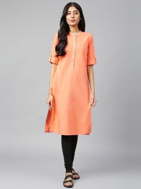 aurelia orange cotton straight kurta