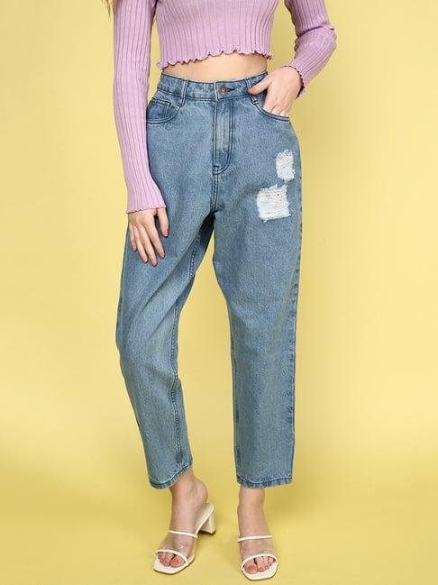 juneberry blue cotton distressed high rise jeans