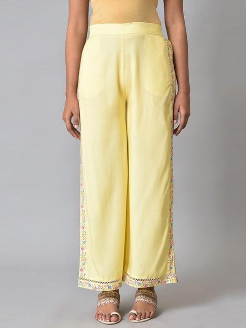 w yellow floral print palazzos