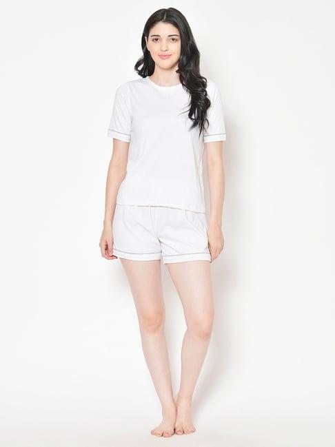 cation white t-shirt with shorts