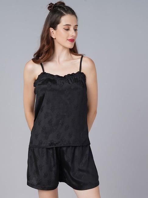 cation black floral camisole top with shorts