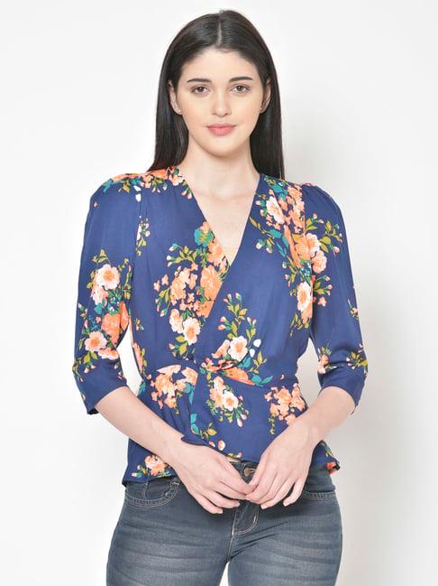 cation blue floral print top