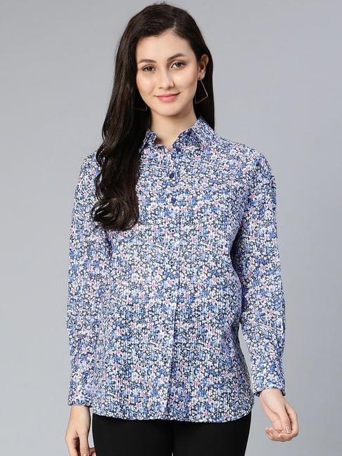 oxolloxo blue cotton floral print shirt