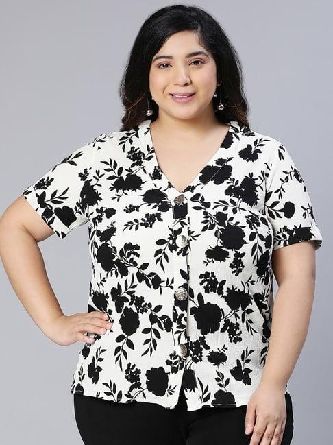 oxolloxo black & white viscose floral print shirt