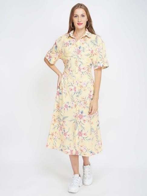 oxolloxo yellow printed shirt dress