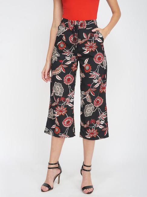 oxolloxo black floral print high rise pants