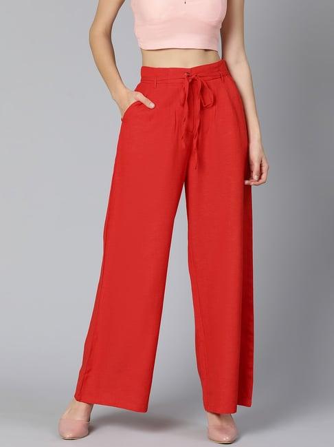 oxolloxo red cotton regular fit high rise pants