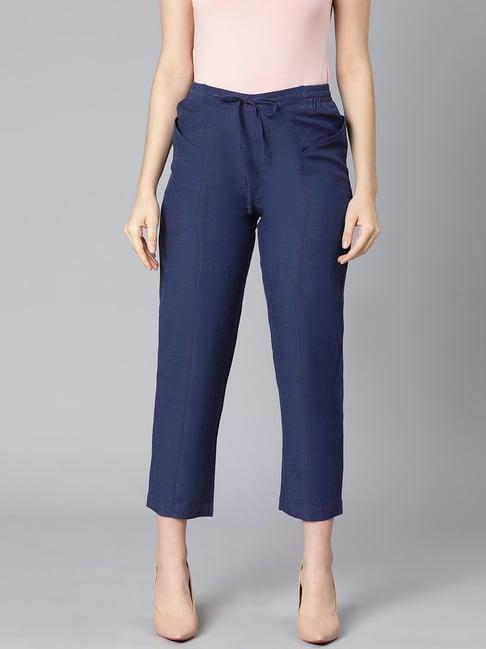 oxolloxo navy cotton regular fit mid rise pants