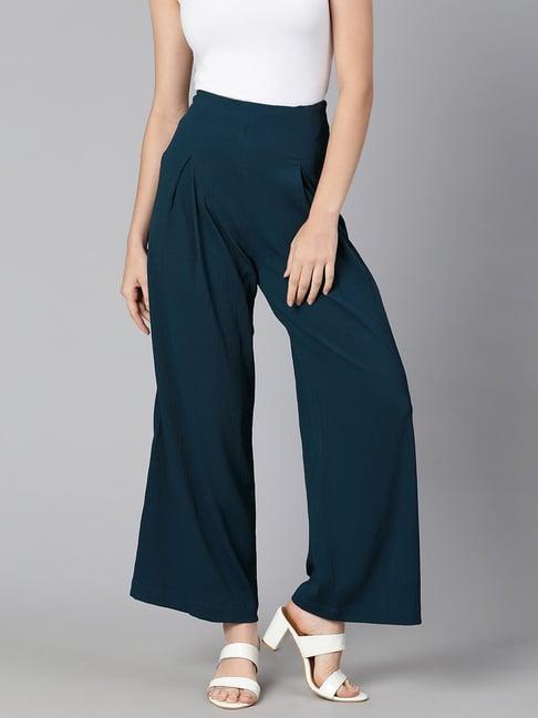 oxolloxo teal regular fit high rise pants