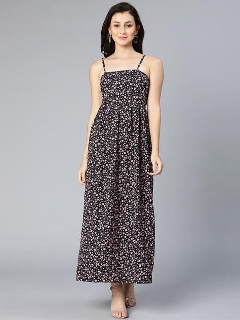 oxolloxo black & pink floral print gown