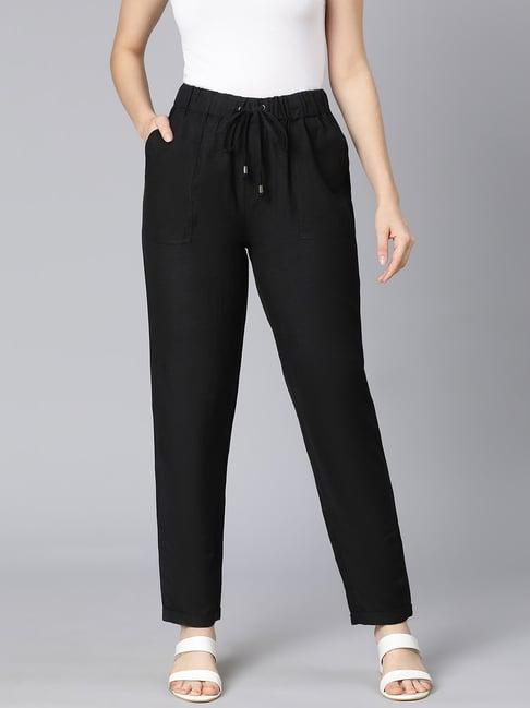 oxolloxo black cotton regular fit mid rise pants