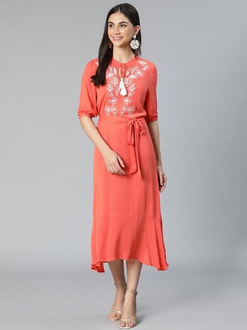 oxolloxo dark coral embroidered wrap dress