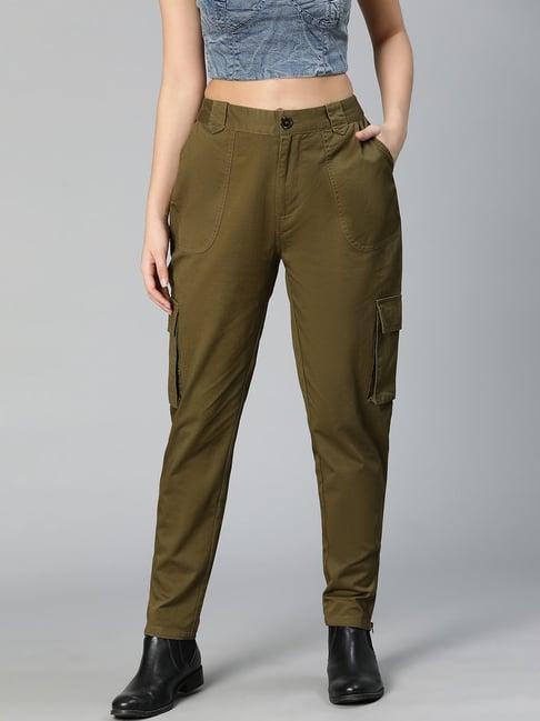 oxolloxo khaki cotton regular fit mid rise pants