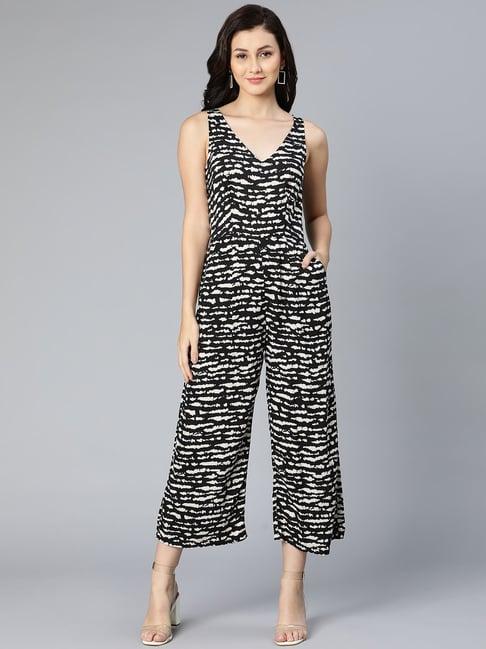 oxolloxo black & white viscose printed jumpsuit