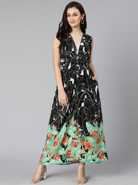 oxolloxo black & sea green printed gown