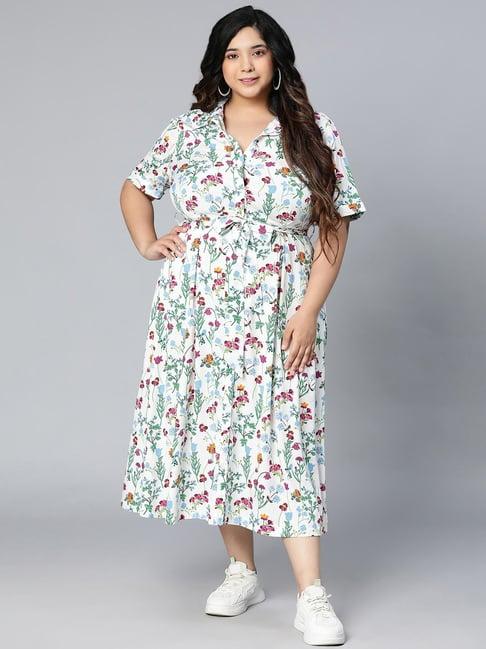 oxolloxo white floral print shirt dress