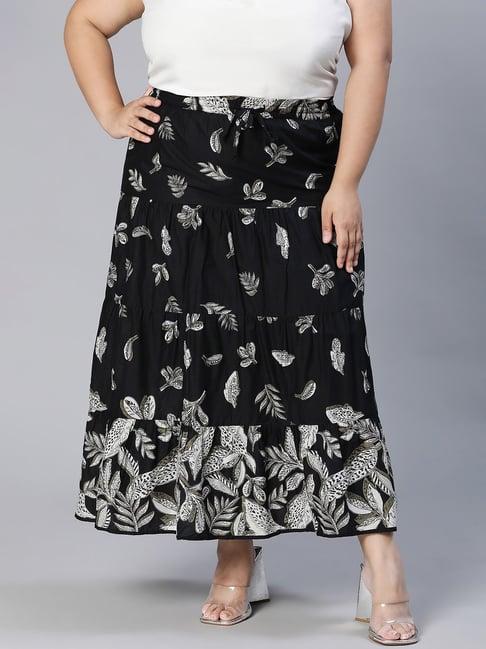 oxolloxo black cotton printed skirt