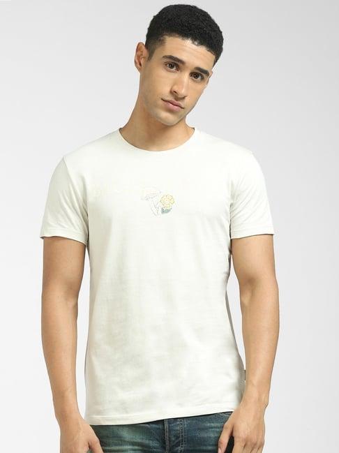 jack & jones white slim fit printed t-shirt