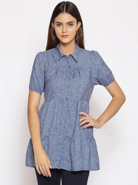 oxolloxo blue floral print tunic