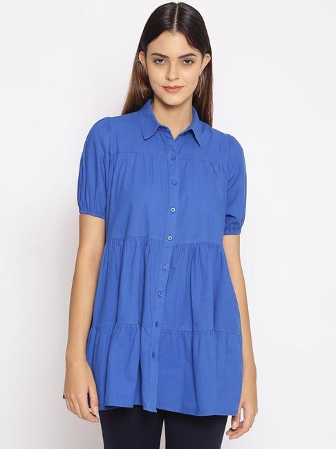 oxolloxo royal blue cotton regular fit tunic