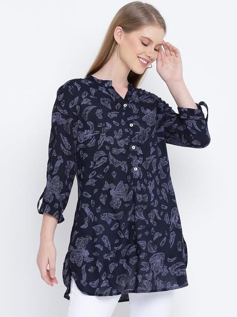 oxolloxo navy viscose printed tunic