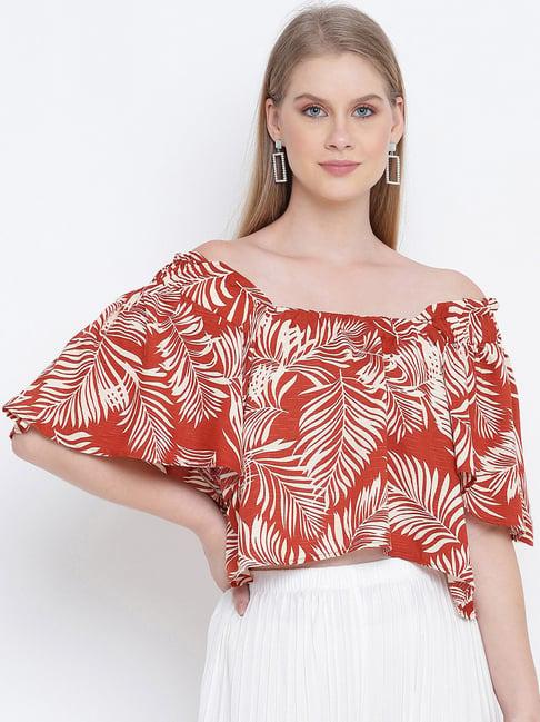 oxolloxo red & white viscose printed crop top