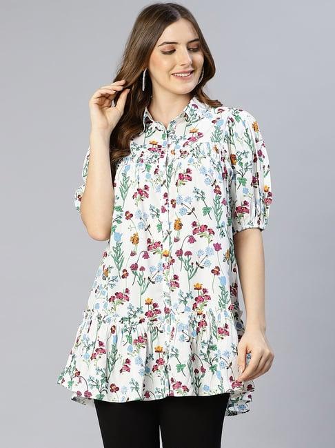 oxolloxo white floral print tunic