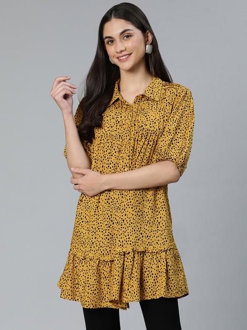 oxolloxo mustard & black viscose printed tunic