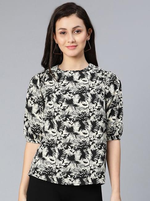 oxolloxo black & off white viscose printed top