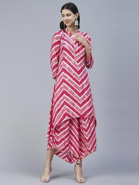 fashor pink printed kurta palazzo set