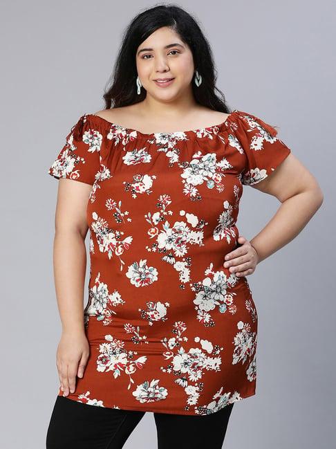 oxolloxo rust floral print tunic