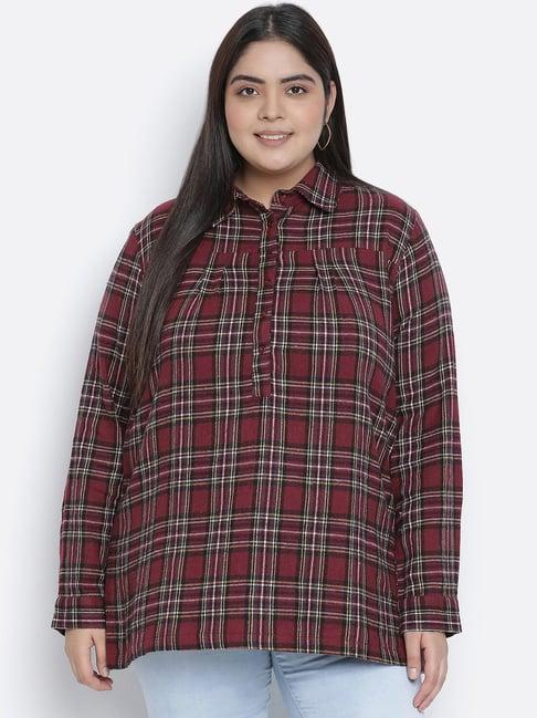 oxolloxo maroon cotton checks top