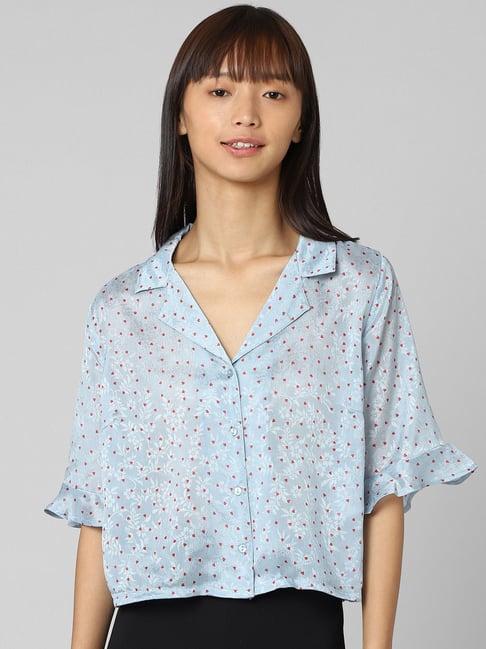 only sky blue floral print shirt