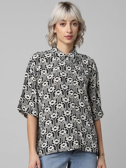 only black & white floral print shirt