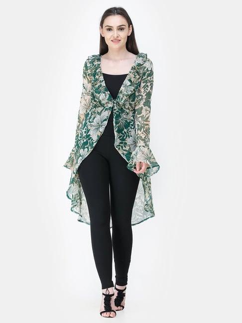 cation green floral print shrug