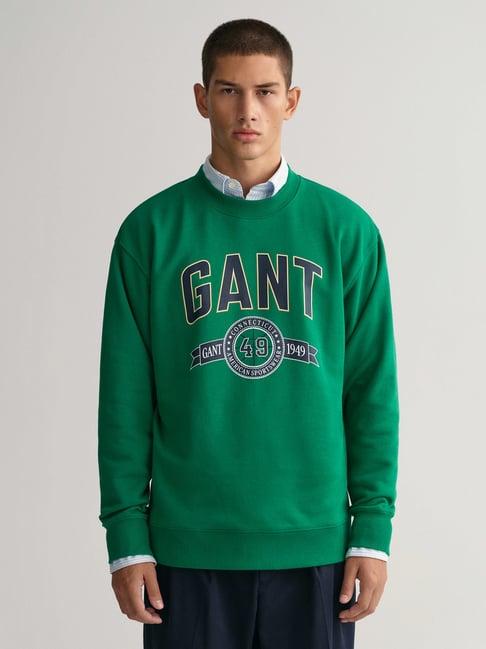 gant green comfort fit round neck printed sweatshirt