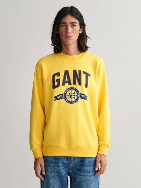 gant yellow comfort fit round neck printed sweatshirt