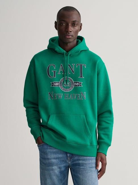 gant green comfort fit printed hooded sweatshirt