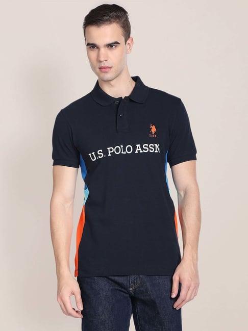 u.s. polo assn. navy slim fit printed cotton polo t-shirt