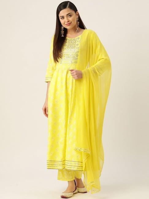 maaesa lime green embroidered kurta pant set with dupatta