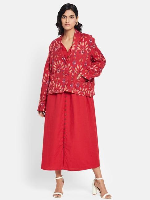 fabindia red cotton printed jacket