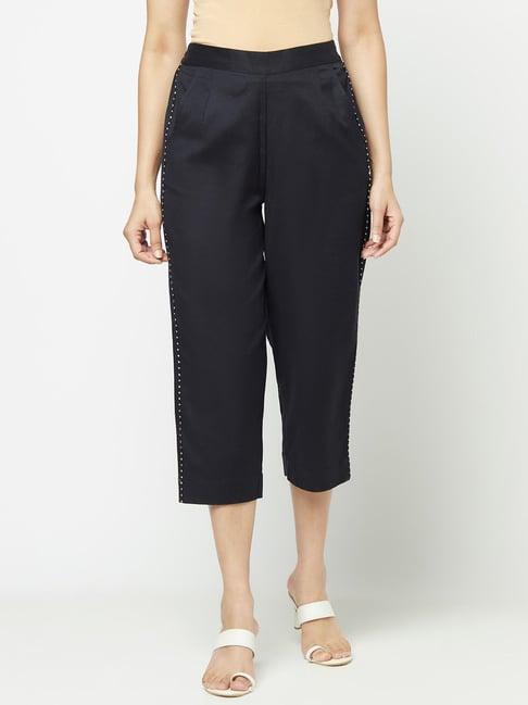 fabindia black cotton cropped pants