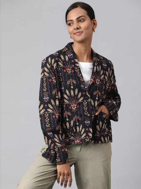 fabindia black cotton printed jacket