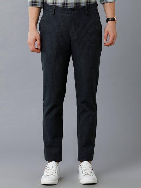 cavallo by linen club navy slim fit flat front trousers