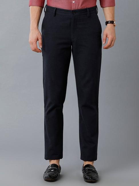 cavallo by linen club navy slim fit flat front trousers