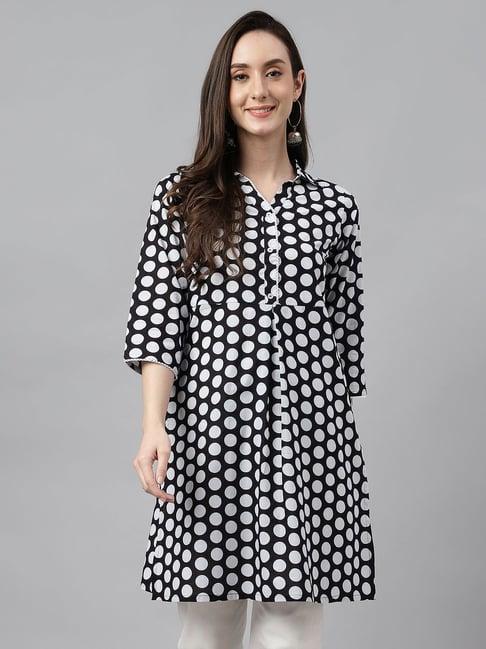 janasya black & white cotton polka dots tunic