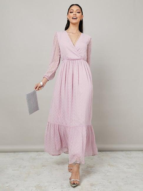 styli long sleeves dobby a-line maxi dress